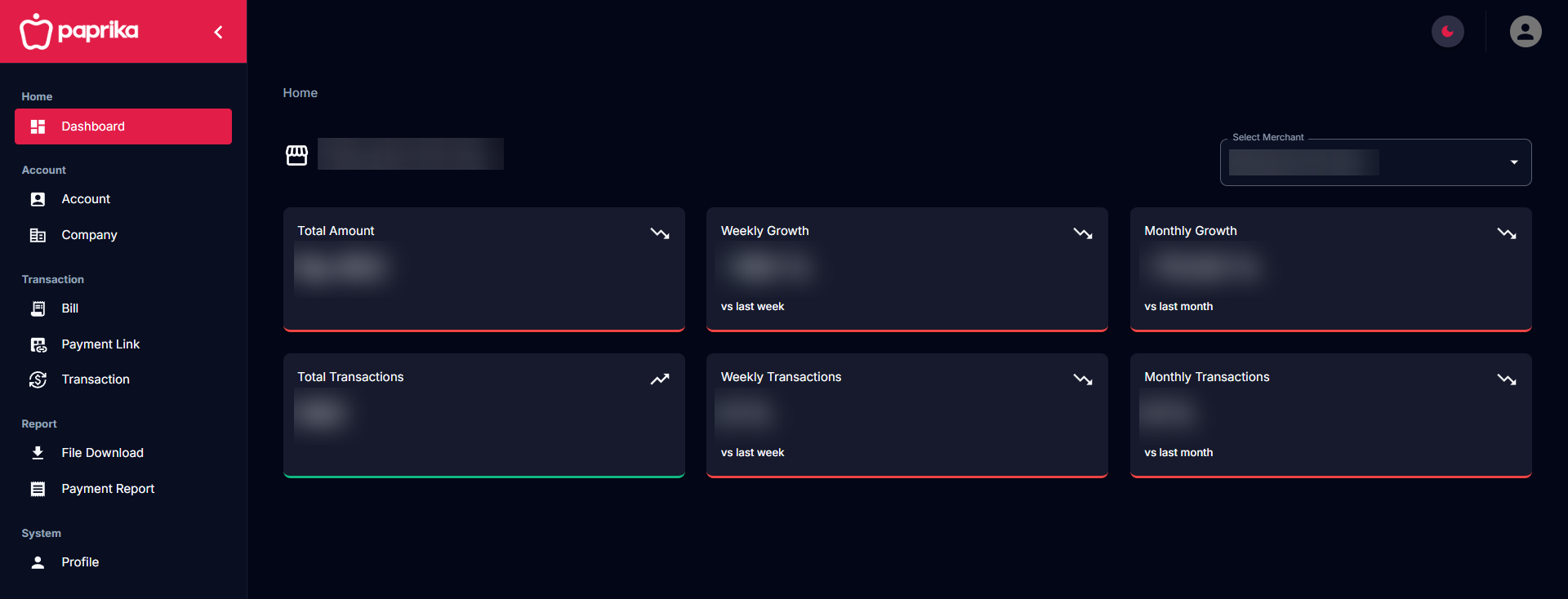 Paprika merchant dashboard